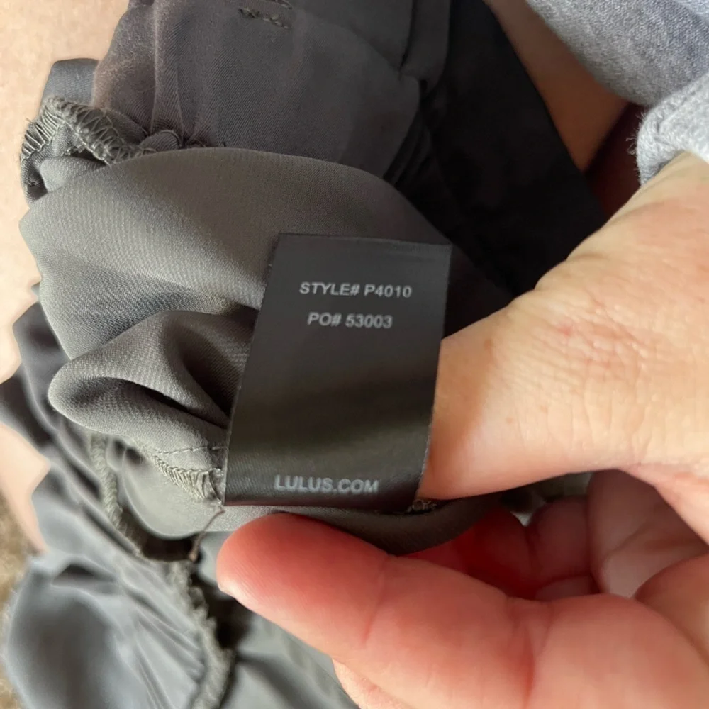 Lulu’s satin gray green paper bag elastic waist cuffed pants